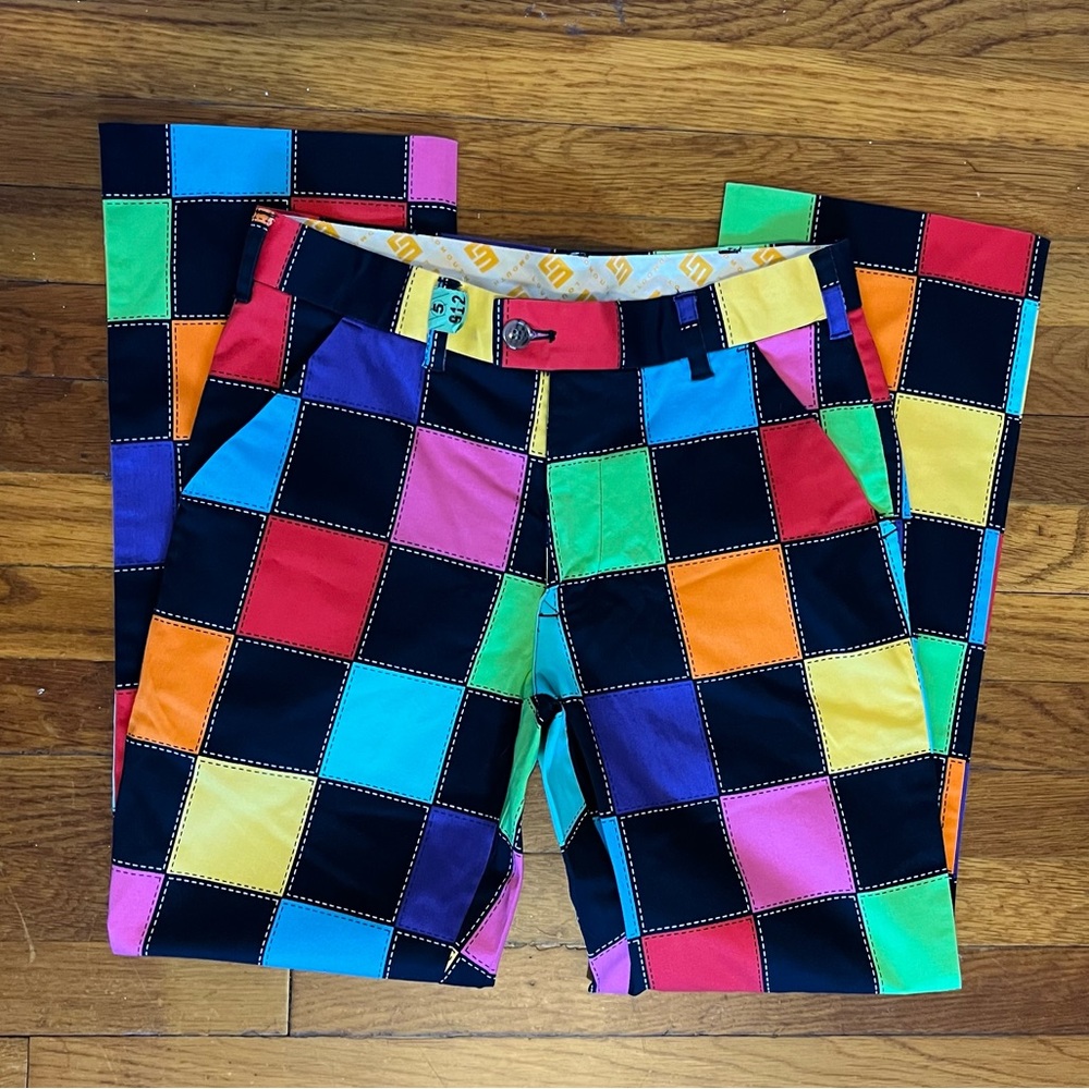 Loudmouth Mens Flat Front Checker Golf Pants